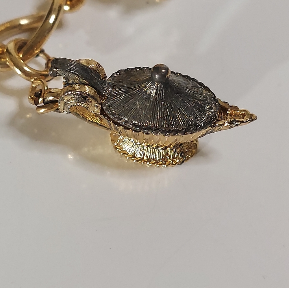 MONET Signed Gold Toned Four Dangle Removable Playful Charm Statement Bracelet - Picture 7 of 16